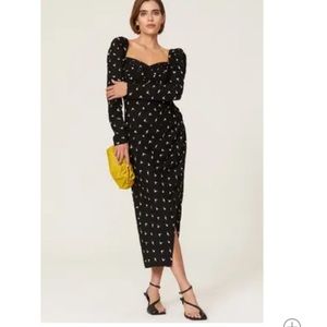 Self-Portrait Black Midi Dress with White Pattern